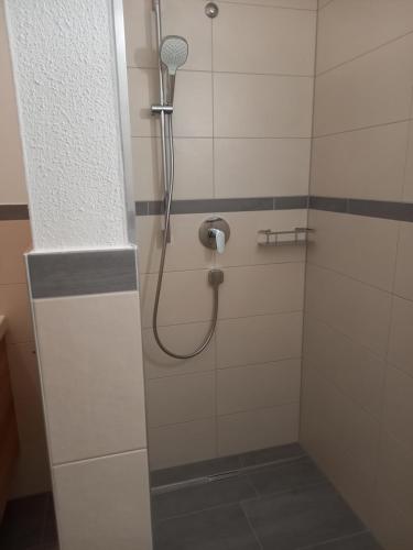 y baño con ducha con cabezal de ducha. en Nagelehof 3, en Ainet