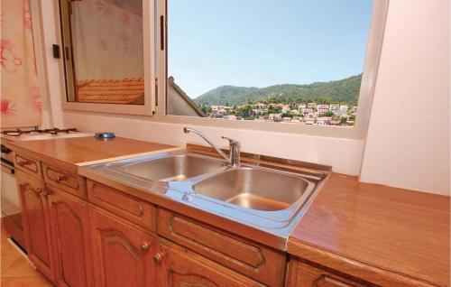 a kitchen with a sink and a window with a view at Nice Apartment In Brna With 4 Bedrooms And Wifi in Brna