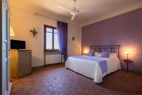 a bedroom with a bed and a television in it at Tenuta Risalpiano in Pelago