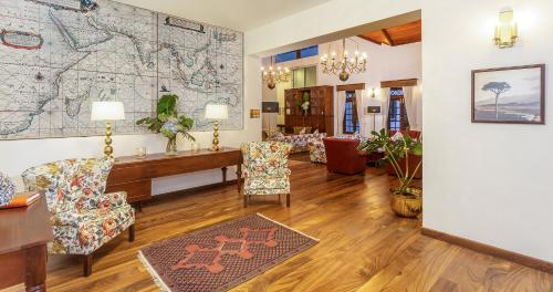 a lobby with a large map on the wall at W15 Lake Gregory in Nuwara Eliya
