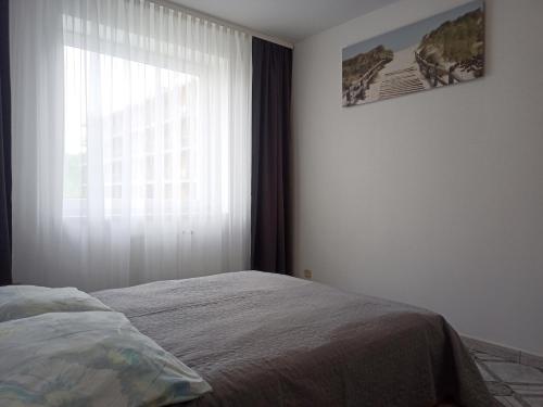 コウォブジェクにあるApartament RELAXのベッドルーム1室(ベッド1台、大きな窓付)
