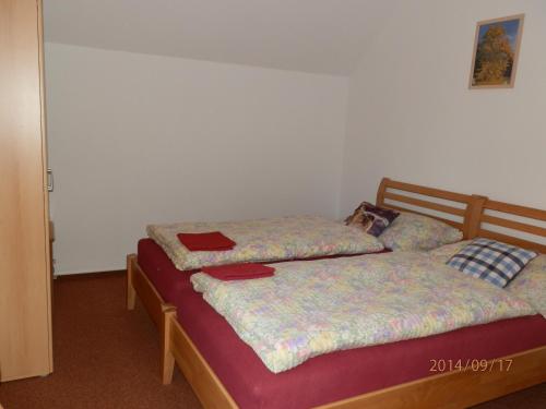 two beds sitting next to each other in a room at Penzion Naděje in Benešov nad Černou