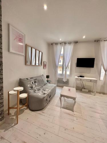 TV a/nebo společenská místnost v ubytování Grand studio climatisé à 3min des plages de Juan les pins
