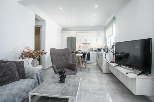 Télévision ou salle de divertissement dans l'établissement Casa Antonis - Modern Home with Jacuzzi near Faliraki