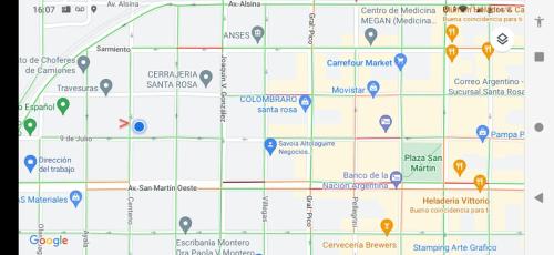 a map showing the location of a clinic at CENTENO CASI 9 DE JULIO in Santa Rosa