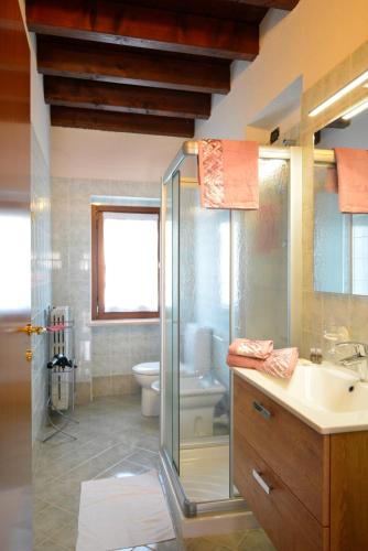 a bathroom with a shower and a sink and a toilet at Residenza Corte Casara in Lazise