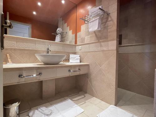 y baño con lavabo y ducha. en Château de Cachard, en Boffres