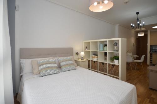 ein Schlafzimmer mit einem weißen Bett mit zwei Kissen in der Unterkunft Apartamento zona exclusiva garaje gratis y Netflix in Vigo
