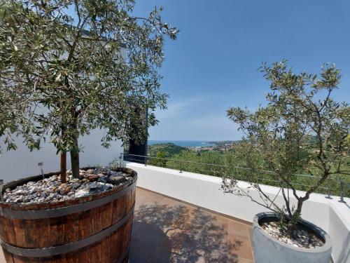 a view from the balcony of a house with trees at Apartma Viktorija in Portorož