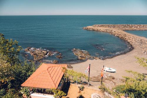 an aerial view of a beach with a house at Villa Laila Trabzon in Trabzon