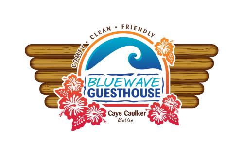 a logo for a blue waveucourage cake builder bible at Blue Wave Guest House in Caye Caulker