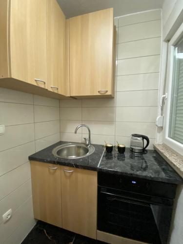 a kitchen with a sink and a counter top at Magnificat Apartment Medjugorje in Međugorje