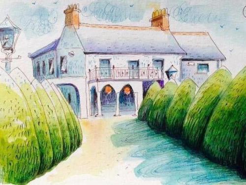 a painting of a house next to a road at Glendale Bed and Breakfast, Cushendall in Cushendall