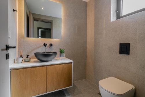 a bathroom with a sink and a toilet at Green Herbs Villa in Kalamaki