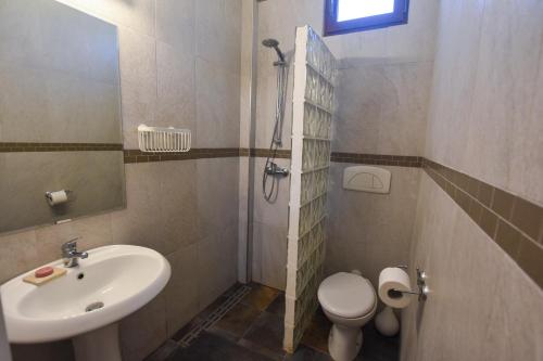 a bathroom with a sink and a toilet and a shower at Masseria Giulio in Francavilla Fontana