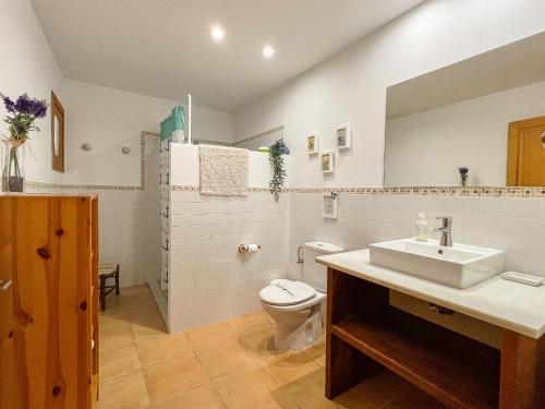 a bathroom with a sink and a toilet at Finca Son Rengo in Campos