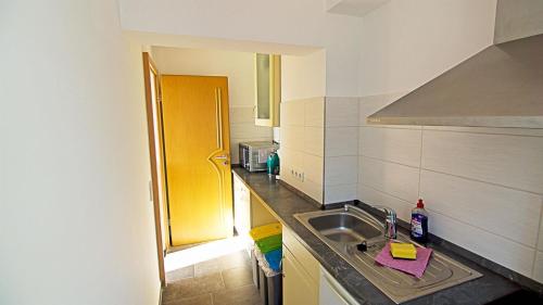 ピルナにあるFerienwohnung Richterのシンクとカウンタートップのあるキッチン
