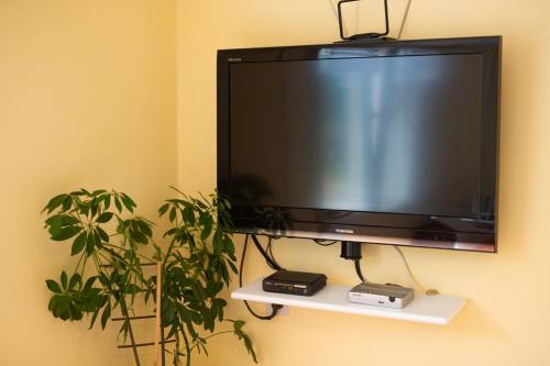 a flat screen tv hanging on a wall at Apartmani Sabina in Fužine