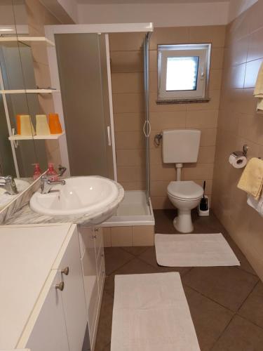 a bathroom with a sink and a toilet at Apartman MARKO in Mali Lošinj