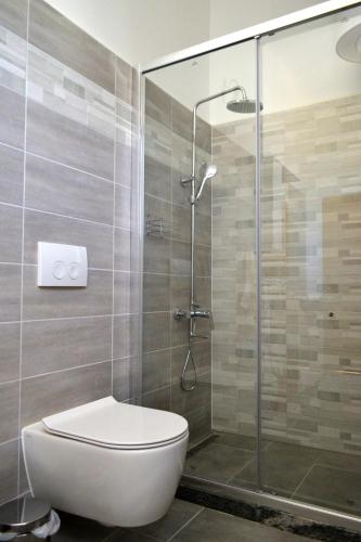 a bathroom with a toilet and a shower at Apartman Volare in Vodnjan