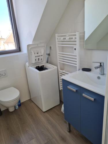 a bathroom with a toilet and a sink at Ker Kiberen in Quiberon
