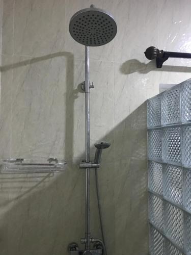 a shower with a shower head in a bathroom at FOND B'OFFAY LODGE in Victoria