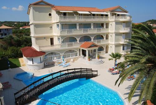 an aerial view of a hotel with a swimming pool at Hotel Villa Basil in Tsilivi