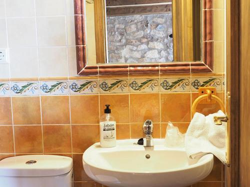 a bathroom with a sink and a toilet and a mirror at Casa Tomaso - Turismo Rural in Reperos
