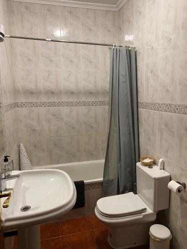 a bathroom with a toilet and a sink and a tub at Calle Nueva 12 in Cazorla