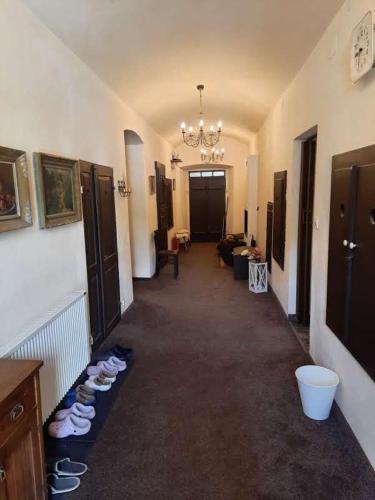 a hallway with shoes on the floor of a room at Chalupa Jilemnice, celý prostorný dům jen pro vás s 5 ložnicemi v centru Jilemnice s uzavřenou zahradou in Jilemnice