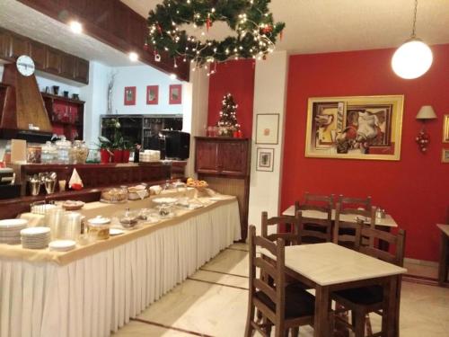a kitchen with a large island in a restaurant at Apartment Kouros Delphi in Delfoi