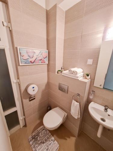 a small bathroom with a toilet and a sink at Sole Mio Apartment & Wellness in Herceg-Novi