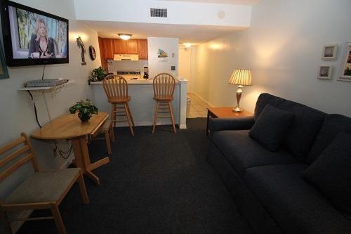 sala de estar con sofá y cocina en Sugar Beach 355 condo, en Gulf Shores