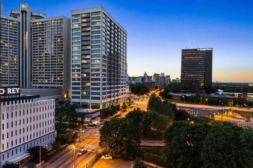 an aerial view of a city with tall buildings at 1109-Extra LG-King Bed-1 Free Park-Fast WiFi-DTW in Atlanta