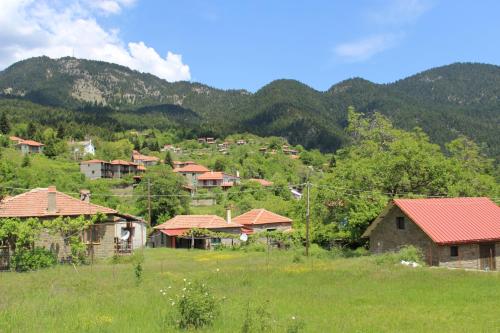 a group of houses with mountains in the background at Elatou in Áno Khóra