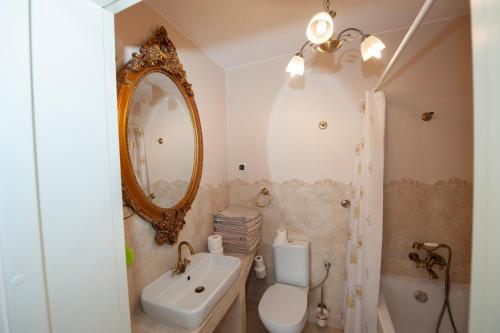 uma casa de banho com um lavatório, um WC e um espelho. em Dom całoroczny nad Bugiem em Wasilew Szlachecki