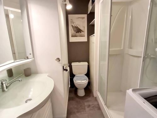 uma casa de banho com um WC, um lavatório e um chuveiro em Appartement Six-Fours-les-Plages, 2 pièces, 4 personnes - FR-1-316-274 em Six-Fours-les-Plages