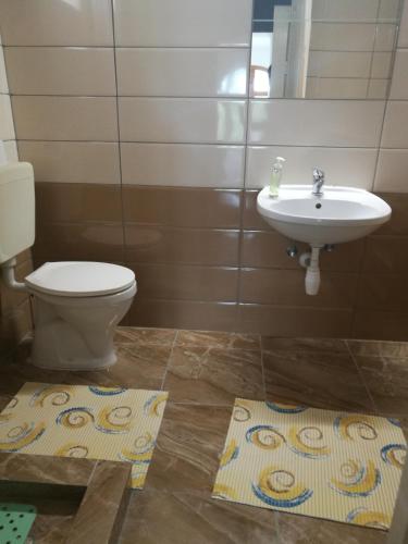 a bathroom with a toilet and a sink at Zempléni Szellő Vendégház in Vilyvitány
