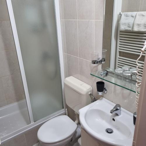 a bathroom with a toilet and a sink and a shower at Villa Mila in Bol