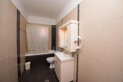 a small bathroom with a toilet and a sink at Anna Apartments in Acharavi