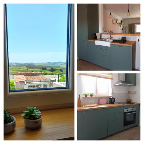 two pictures of a kitchen with a window and a sink at The Sweet Lemon 3 in Bombarral