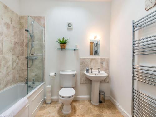 ein Badezimmer mit Toilette, Waschbecken und Dusche in der Unterkunft Brook Cottage in Stearsby