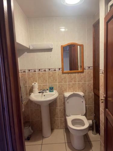 a bathroom with a toilet and a sink at Fairladies Barn Guest House in St Bees