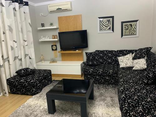 un soggiorno con un divano e una TV di Veranda Apartment a Tirana
