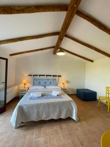 a bedroom with a large bed in a room at Panoramic Loft con uso cucina,Casa Placida - Ammentos in Posada
