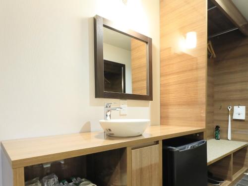 a bathroom with a sink and a mirror at Atsugi Urban Hotel in Atsugi