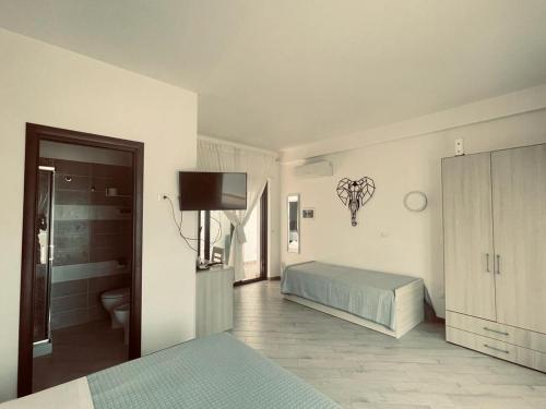 um quarto com uma cama e uma televisão em CARFAGNINI ROOMS em Termoli
