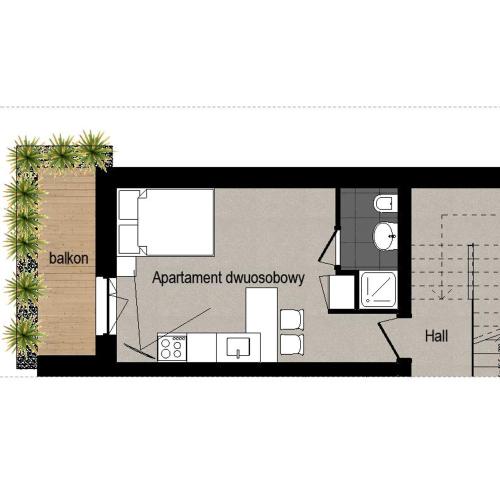 a floor plan of a small apartment with at Wysowa Dwór in Wysowa-Zdrój