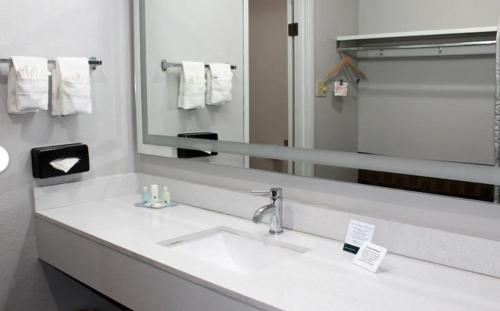 a bathroom with a sink and a large mirror at Hotel Inn Santa Fe in Santa Fe