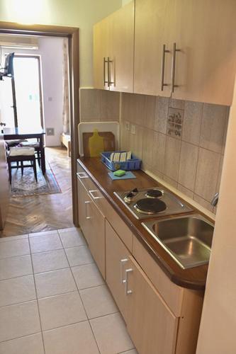 a kitchen with a sink and a counter top at Vila Mila in Petrovac na Moru